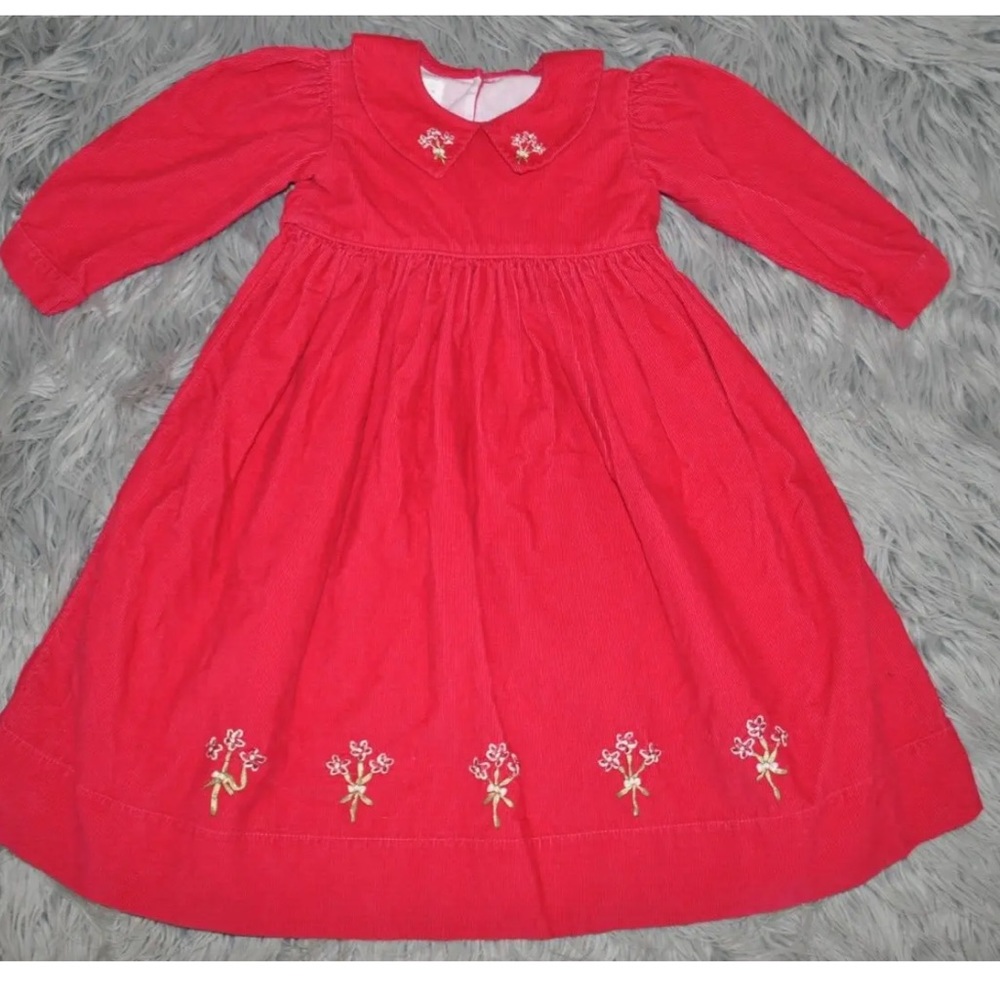 STRASBURG Pink Corduroy Floral Appliqué Dress 3 Girls